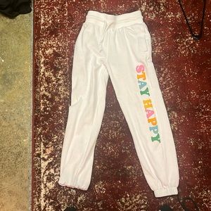 New White Sweats!!! They say STAYHAPPY in ranbow 🌈